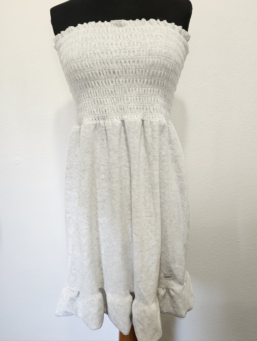 Juicy Couture Ice Heather Strapless Smocked Mini Dress